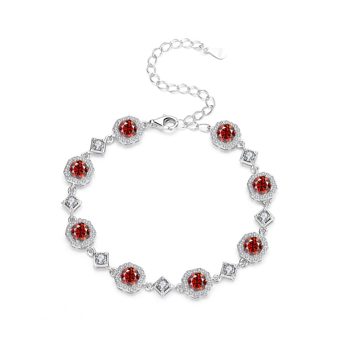 4CT Moissanite Square Bracelet + S925 Sterling Silver  Adjustable 21cm  Chain 8 Colors