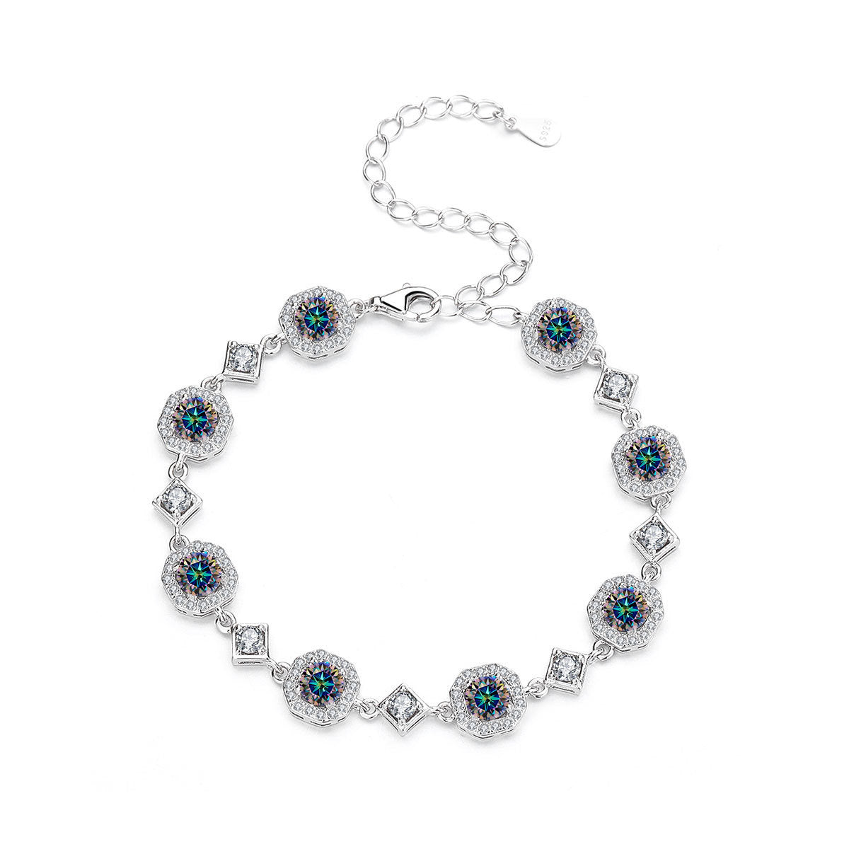 4CT Moissanite Square Bracelet + S925 Sterling Silver  Adjustable 21cm  Chain 8 Colors