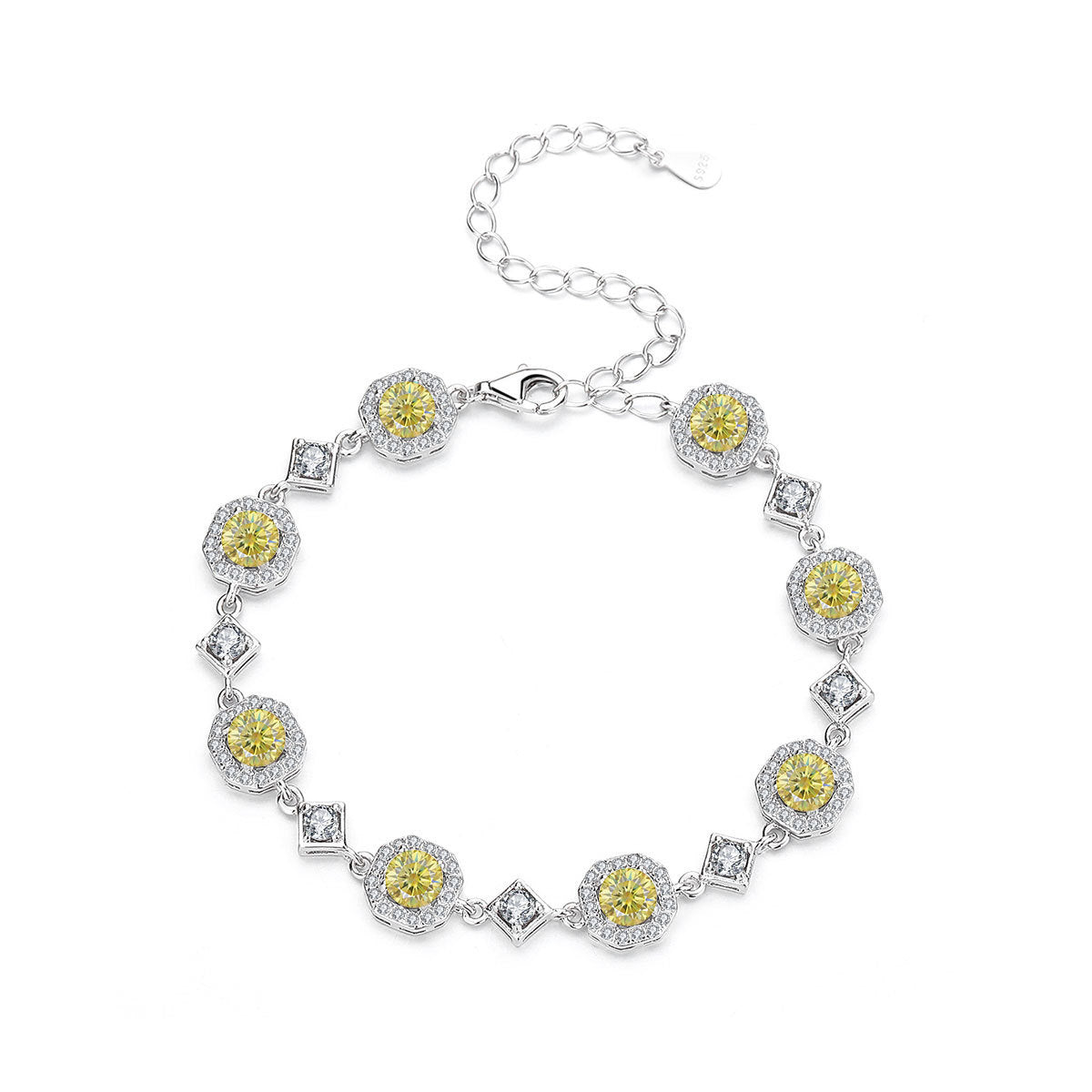 4CT Moissanite Square Bracelet + S925 Sterling Silver  Adjustable 21cm  Chain 8 Colors