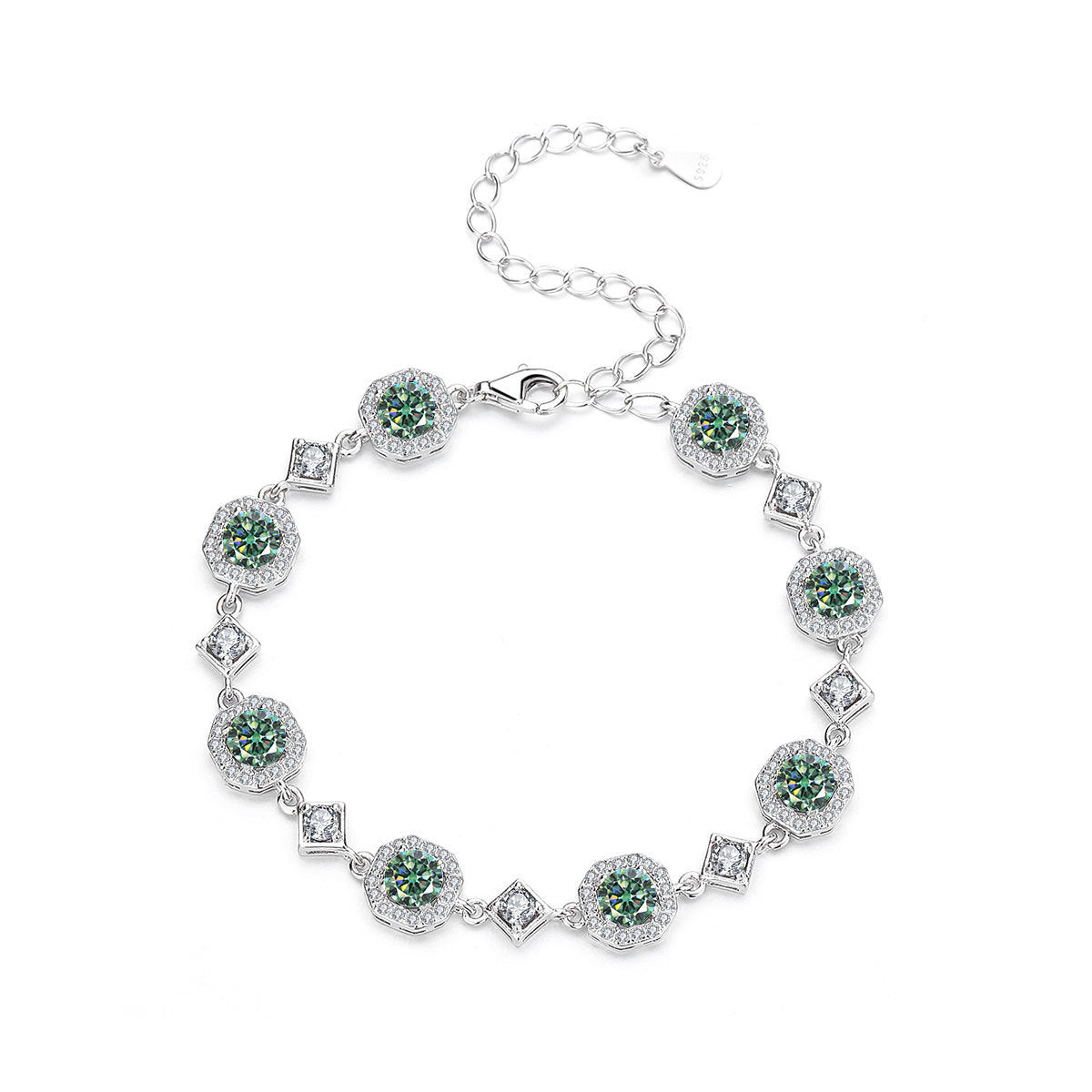 4CT Moissanite Square Bracelet + S925 Sterling Silver  Adjustable 21cm  Chain 8 Colors