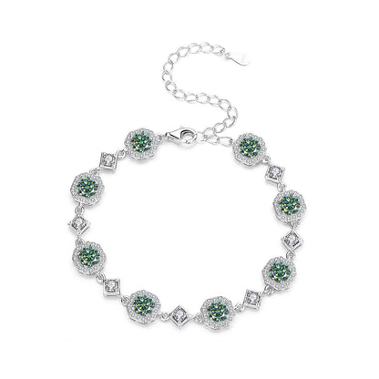 4CT Moissanite Square Bracelet + S925 Sterling Silver  Adjustable 21cm  Chain 8 Colors