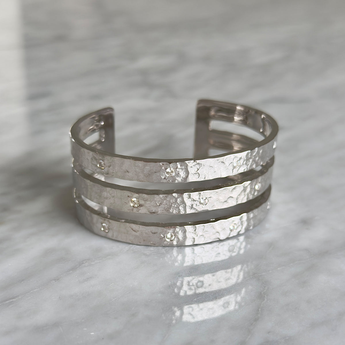 0.66 CTW DEW Moissanite Triple-Row Cuff Bracelet in Sterling Silver