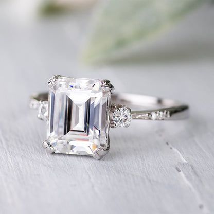 3.69 CTW DEW Emerald Moissanite Ring in 14K White Gold