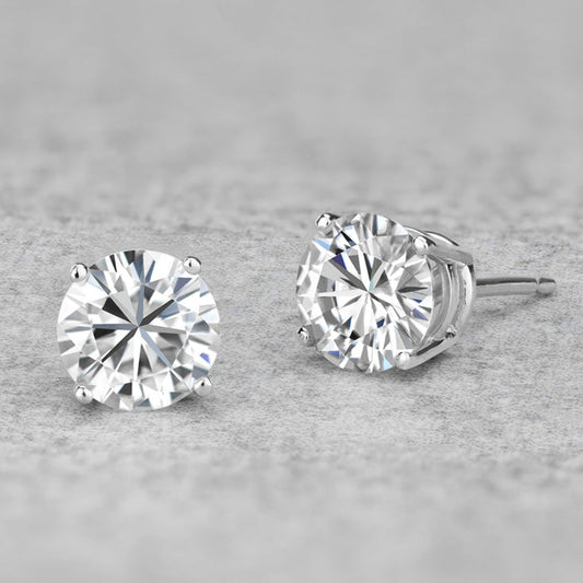 1.60 CTW DEW Round Moissanite Solitaire Stud Earrings in Sterling Silver