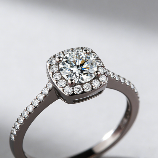 Sugar Cube Moissanite Ring in 925 Sterling Silver – Dainty Square Stone Band for Couples, Jewelry Gift