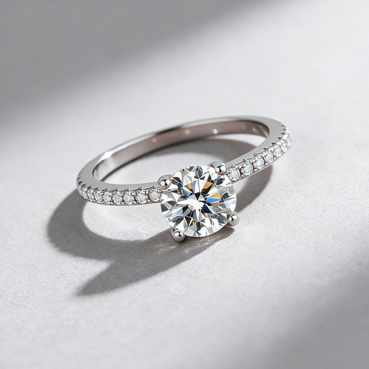 D-Color Moissanite Ring for Women, 925 Sterling Silver 4-Prong Solitaire with Micro-Pave Band, Luxury Ring for Her
