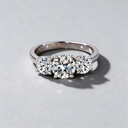3-Stone Moissanite Ring – 925 Sterling Silver, 4-Prong Setting, GRA Certified