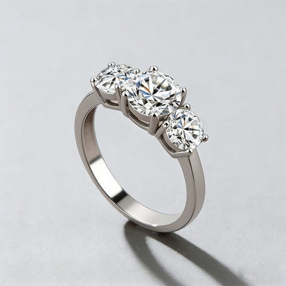 3-Stone Moissanite Ring – 925 Sterling Silver, 4-Prong Setting, GRA Certified