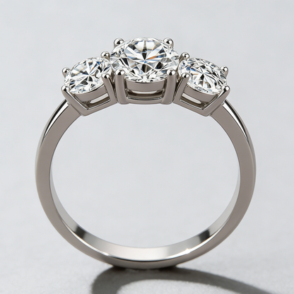 3-Stone Moissanite Ring – 925 Sterling Silver, 4-Prong Setting, GRA Certified
